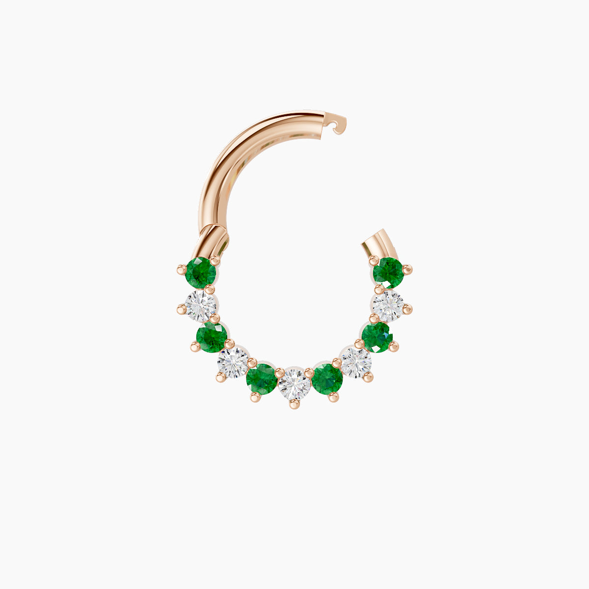 Delia | 18k Rose Gold 6.5 mm Emerald & Diamond Daith Piercing