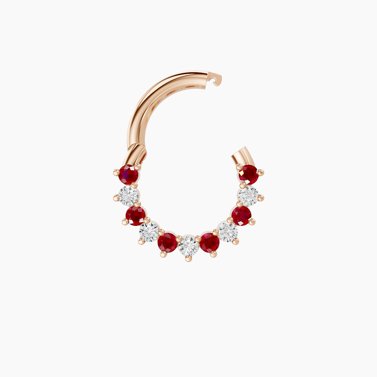 Delia | 18k Rose Gold 6.5 mm Ruby & Diamond Daith Piercing