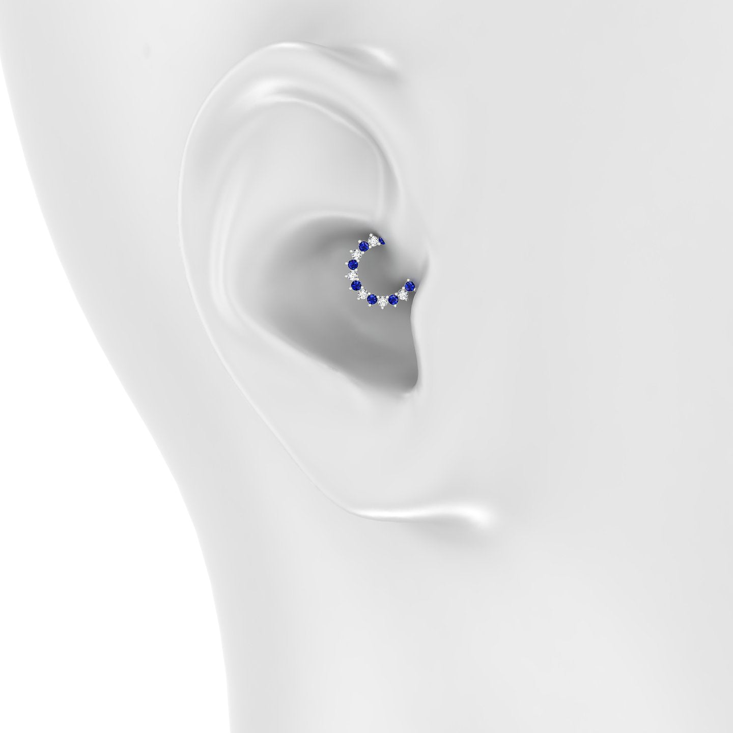 Delia | 18k White Gold 6.5 mm Sapphire & Diamond Daith Piercing