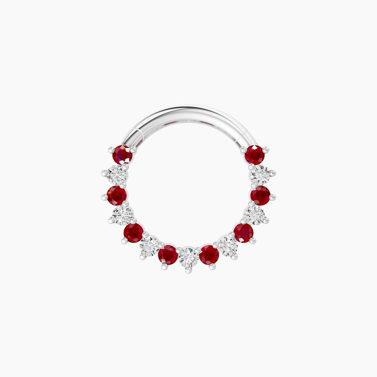 Delia | 18k White Gold 8 mm Ruby & Diamond Daith Piercing