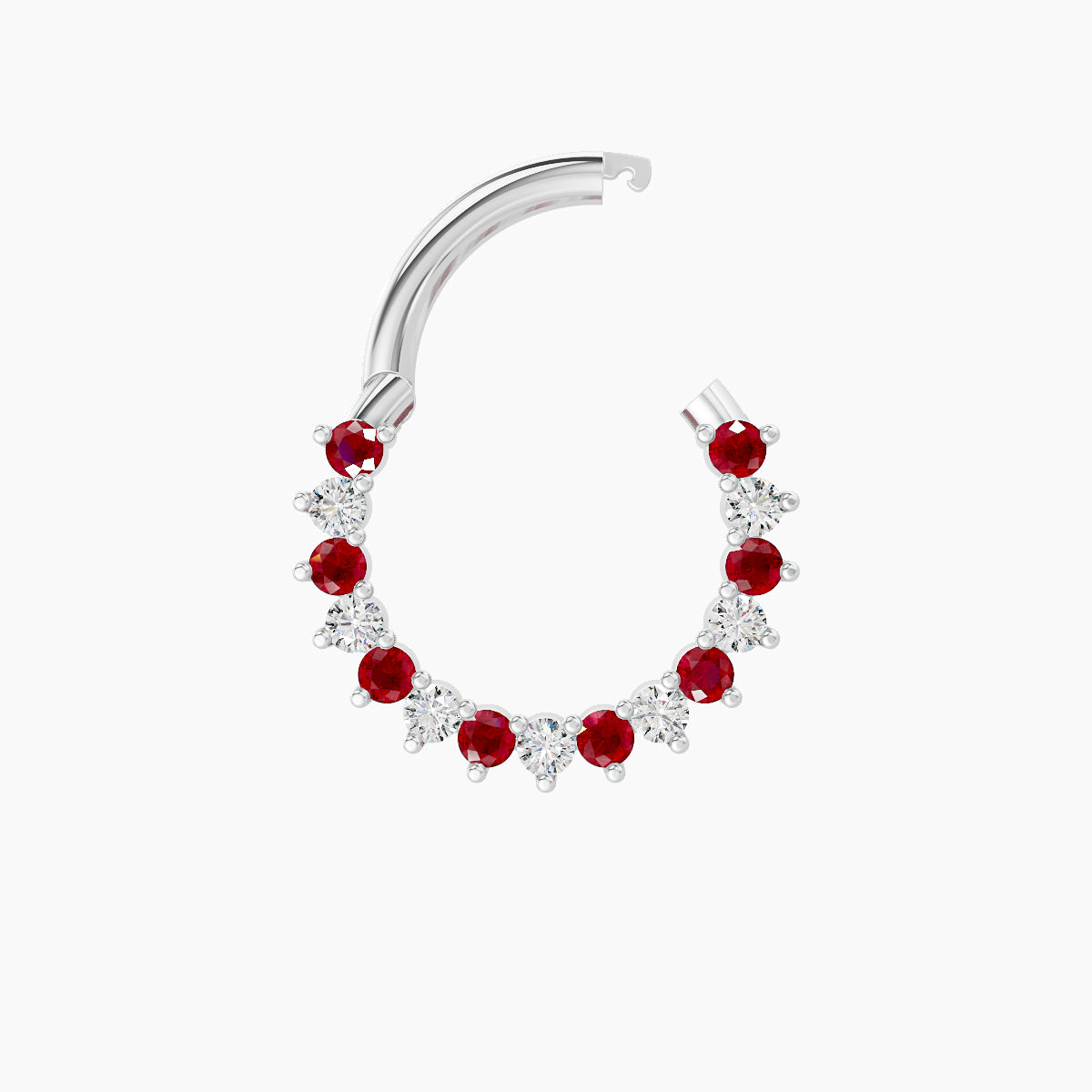 Delia | 18k White Gold 8 mm Ruby & Diamond Daith Piercing