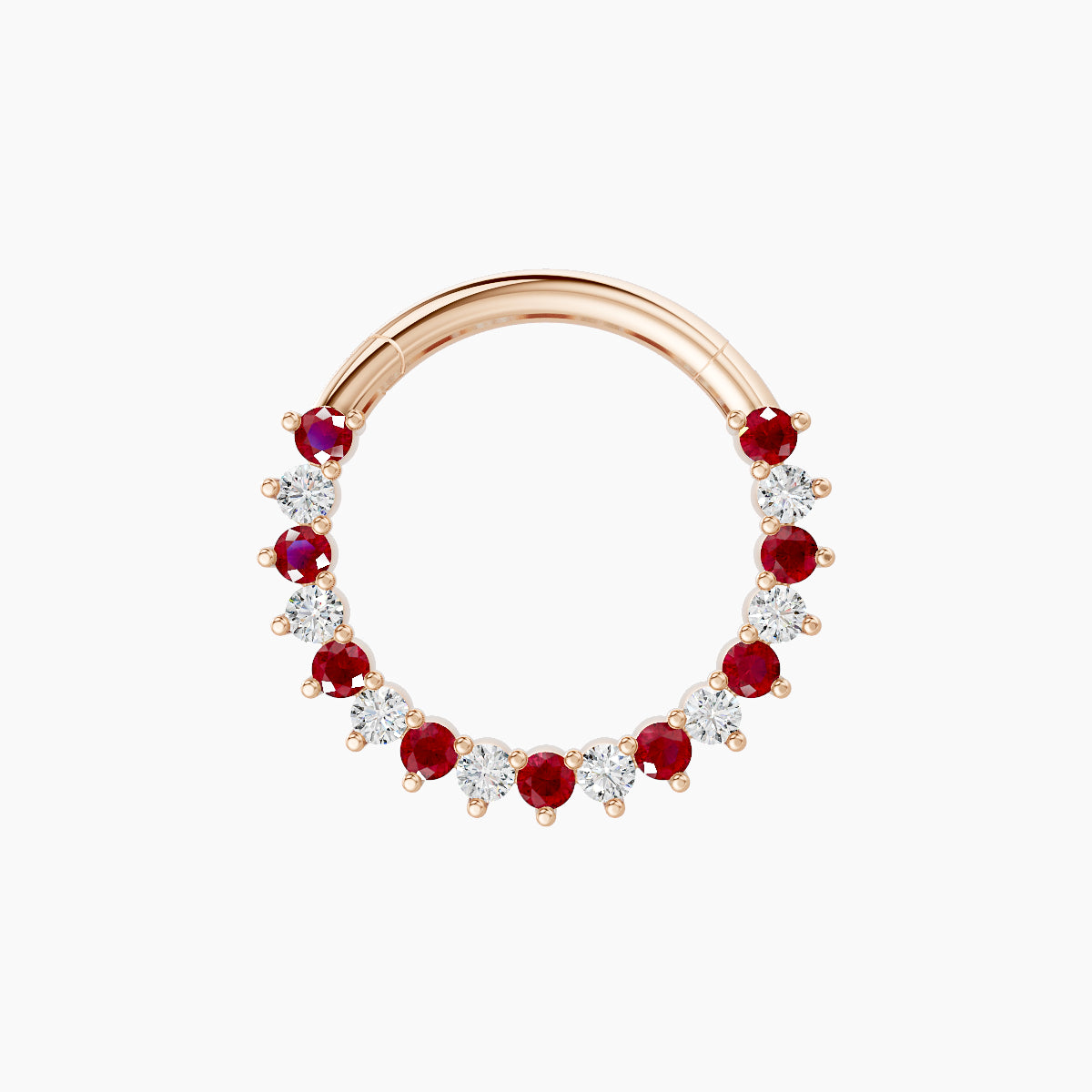 Delia | 18k Rose Gold 9.5 mm Ruby & Diamond Daith Piercing