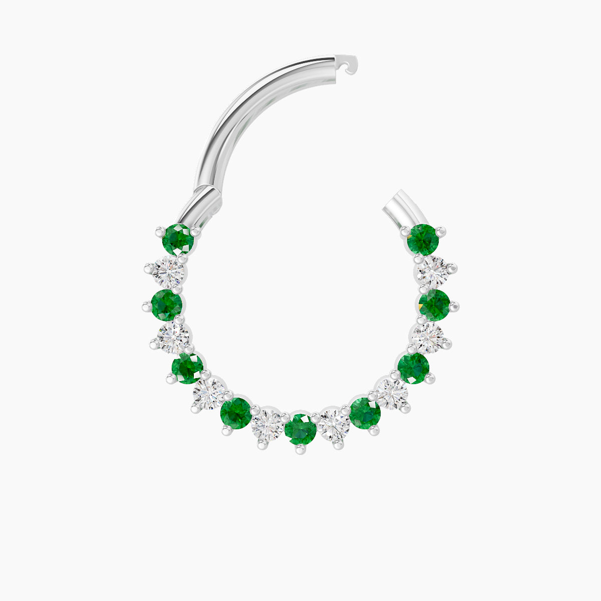Delia | 18k White Gold 9.5 mm Emerald & Diamond Daith Piercing
