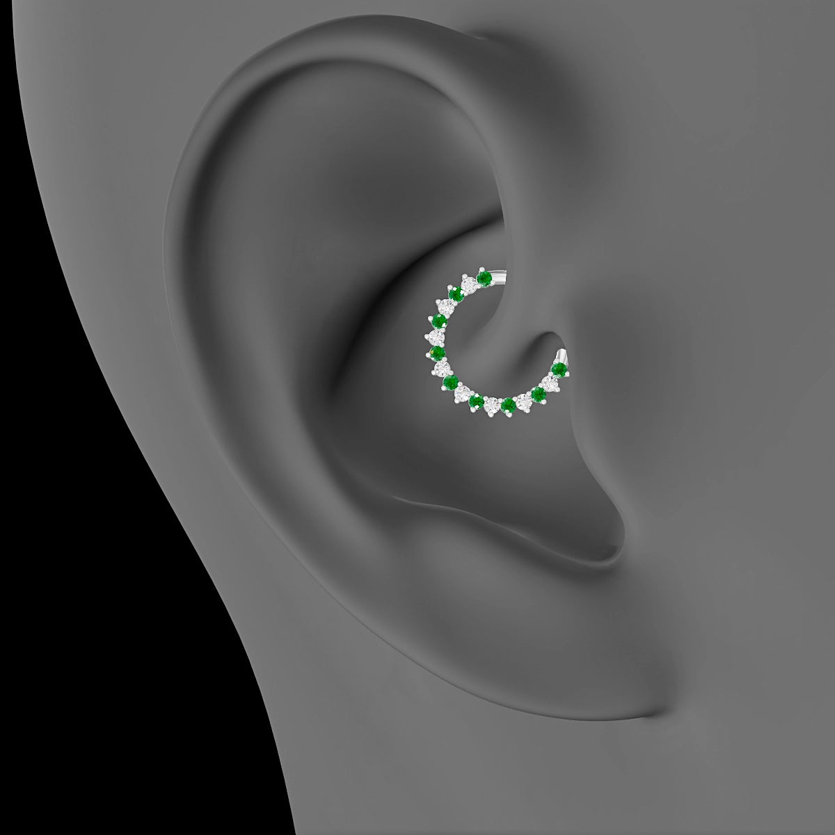 Delia | 18k White Gold 9.5 mm Emerald & Diamond Daith Piercing