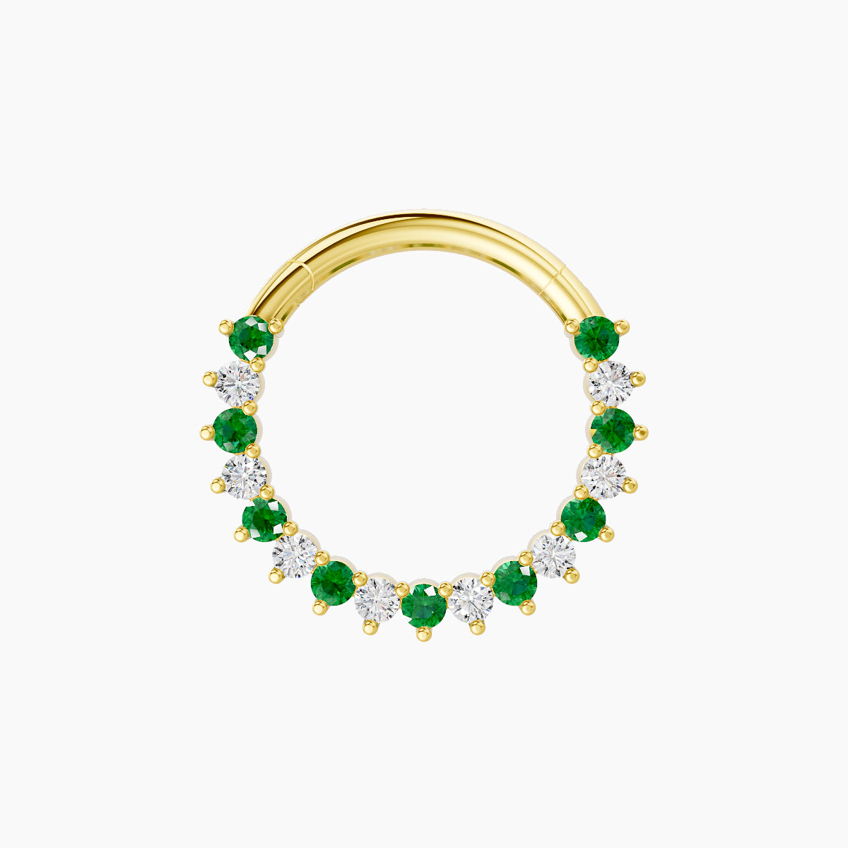 Delia | 18k Yellow Gold 9.5 mm Emerald & Diamond Daith Piercing