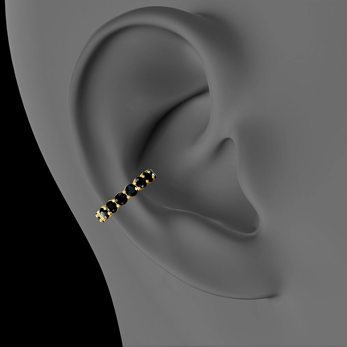 Diana | 18k Yellow Gold 11 mm Black Diamond Hoop Piercing