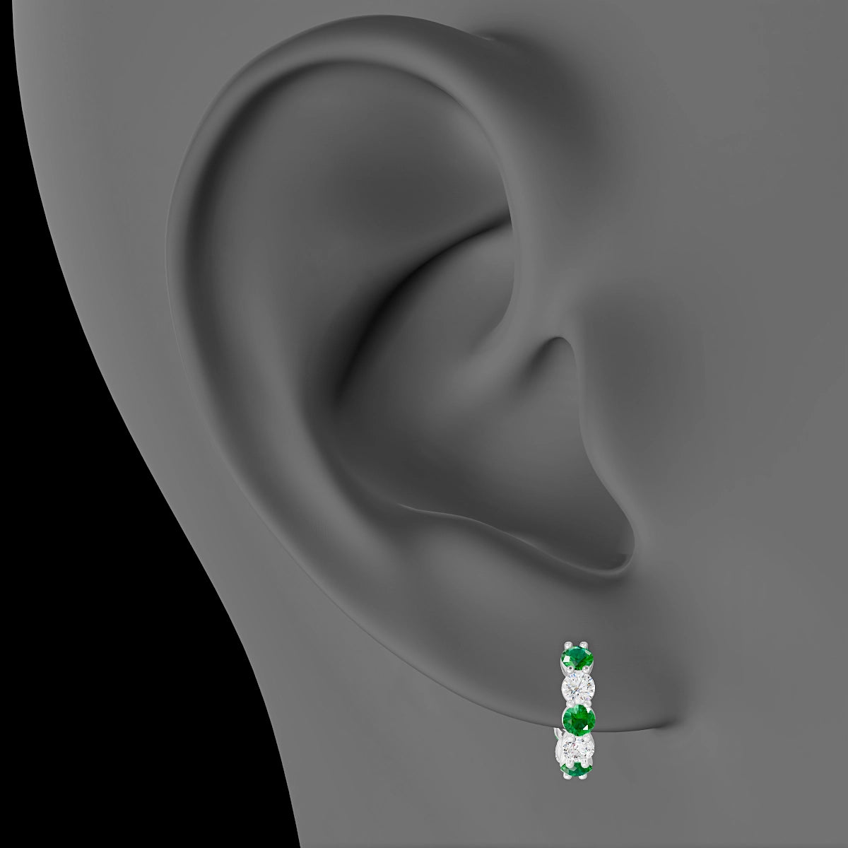 Diana | 18k White Gold 8 mm Emerald & Diamond Hoop Piercing