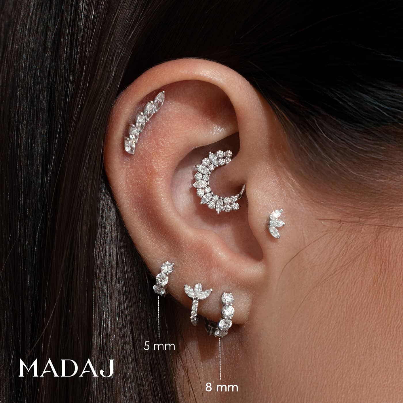 Diana | 18k White Gold 8 mm Diamond Hoop Piercing