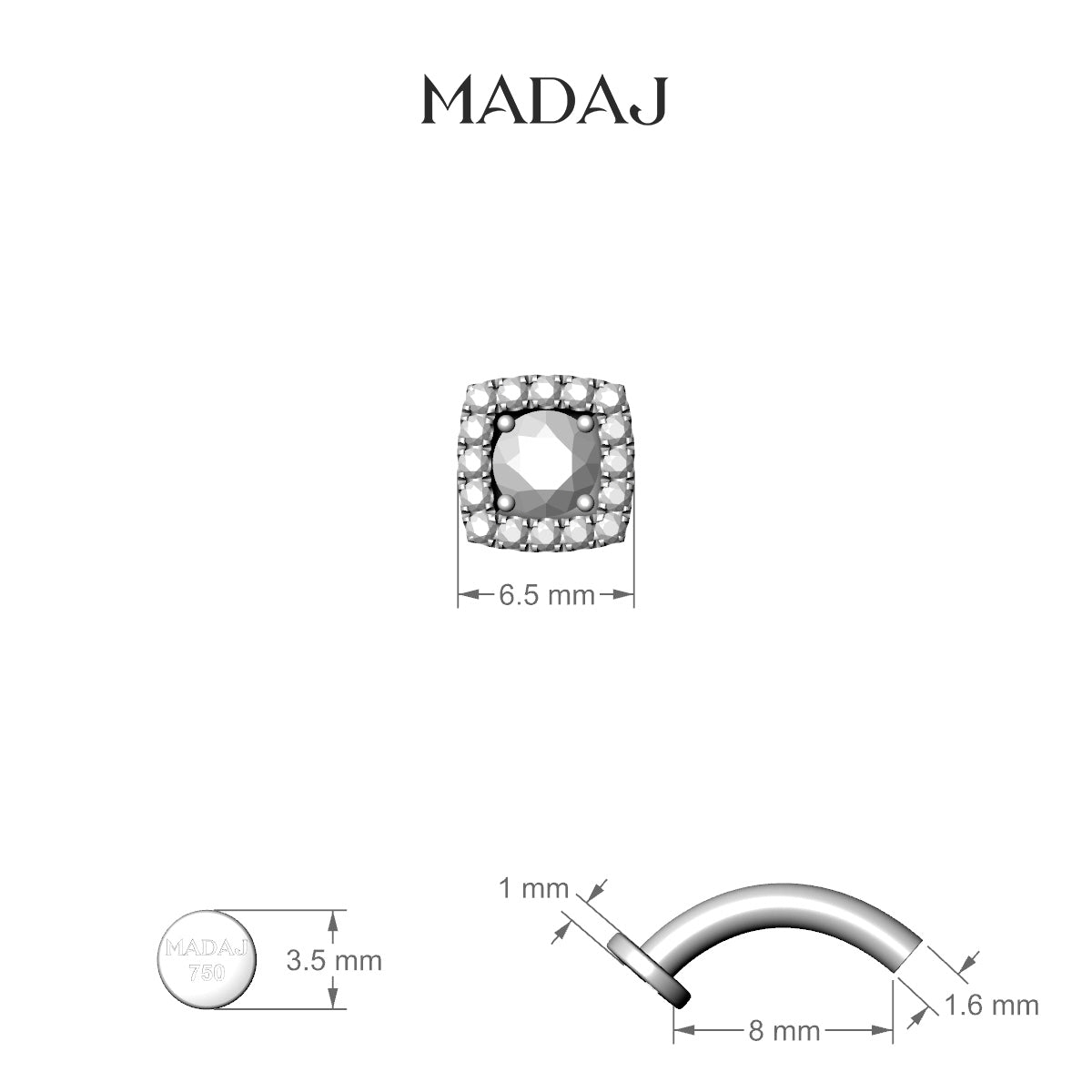 Diane | 18k White Gold 6.5 mm 8 mm Diamond Floating Navel Piercing