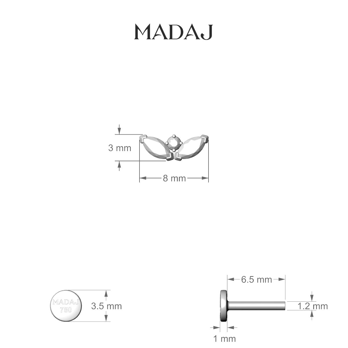 Dione | 18k Yellow Gold 8 mm 6.5 mm Lotus Diamond Piercing