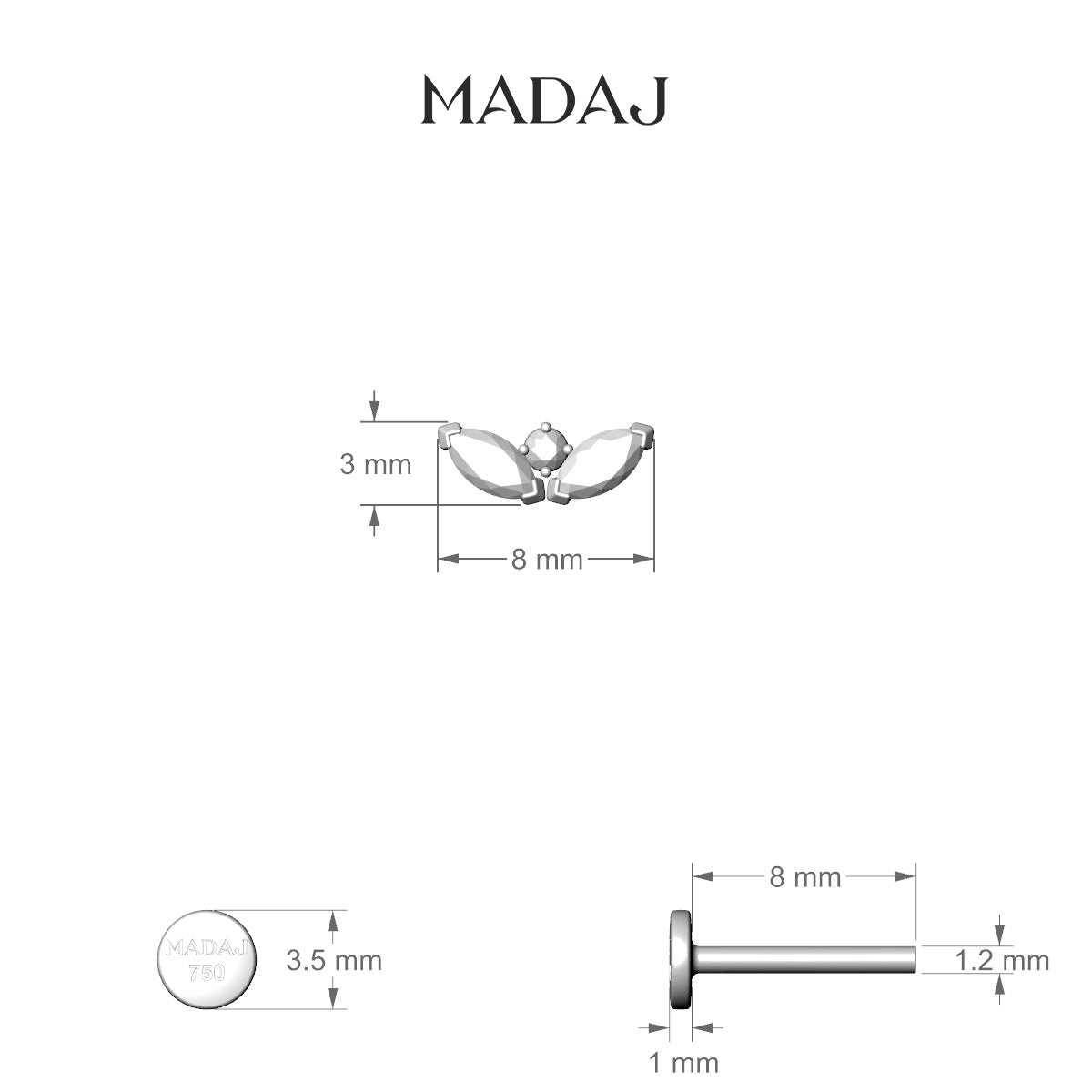 Dione | 18k White Gold 8 mm 8 mm Lotus Diamond Piercing