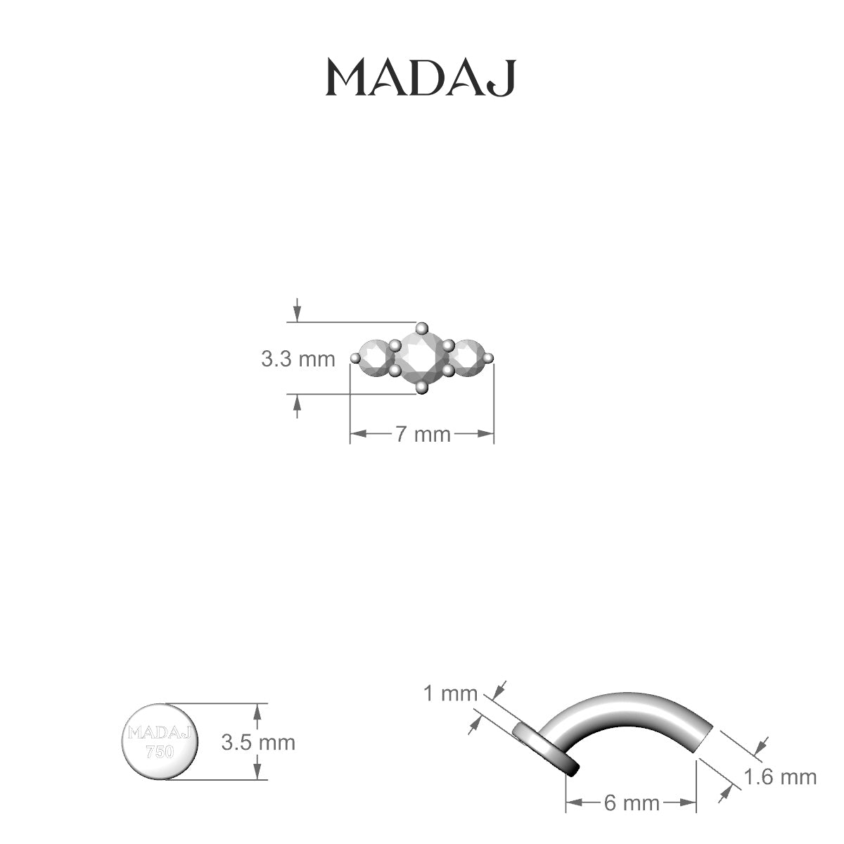 Edesia | 18k Yellow Gold 7 mm 6 mm Trilogy Diamond Floating Navel Piercing