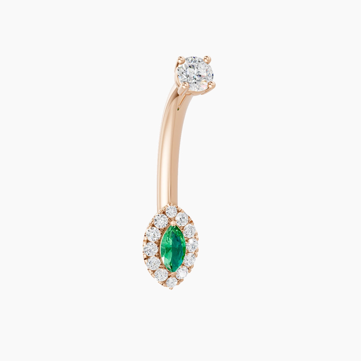 Eirene | 18k Rose Gold 7 mm 10 mm Halo Marquise Emerald & Diamond Belly Piercing