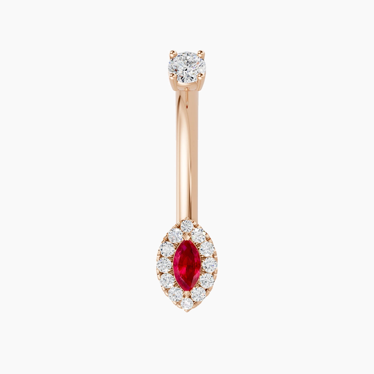 Eirene | 18k Rose Gold 7 mm 10 mm Halo Marquise Ruby & Diamond Belly Piercing