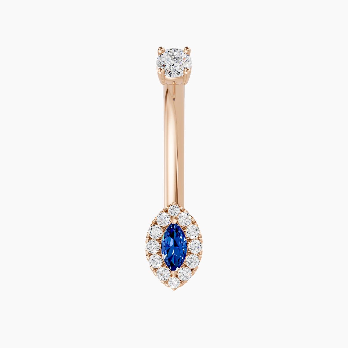 Eirene | 18k Rose Gold 7 mm 10 mm Halo Marquise Sapphire & Diamond Belly Piercing