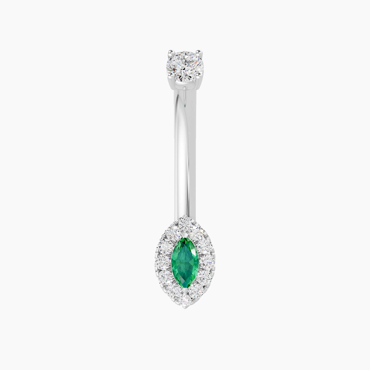 Eirene | 18k White Gold 7 mm 10 mm Halo Marquise Emerald & Diamond Belly Piercing