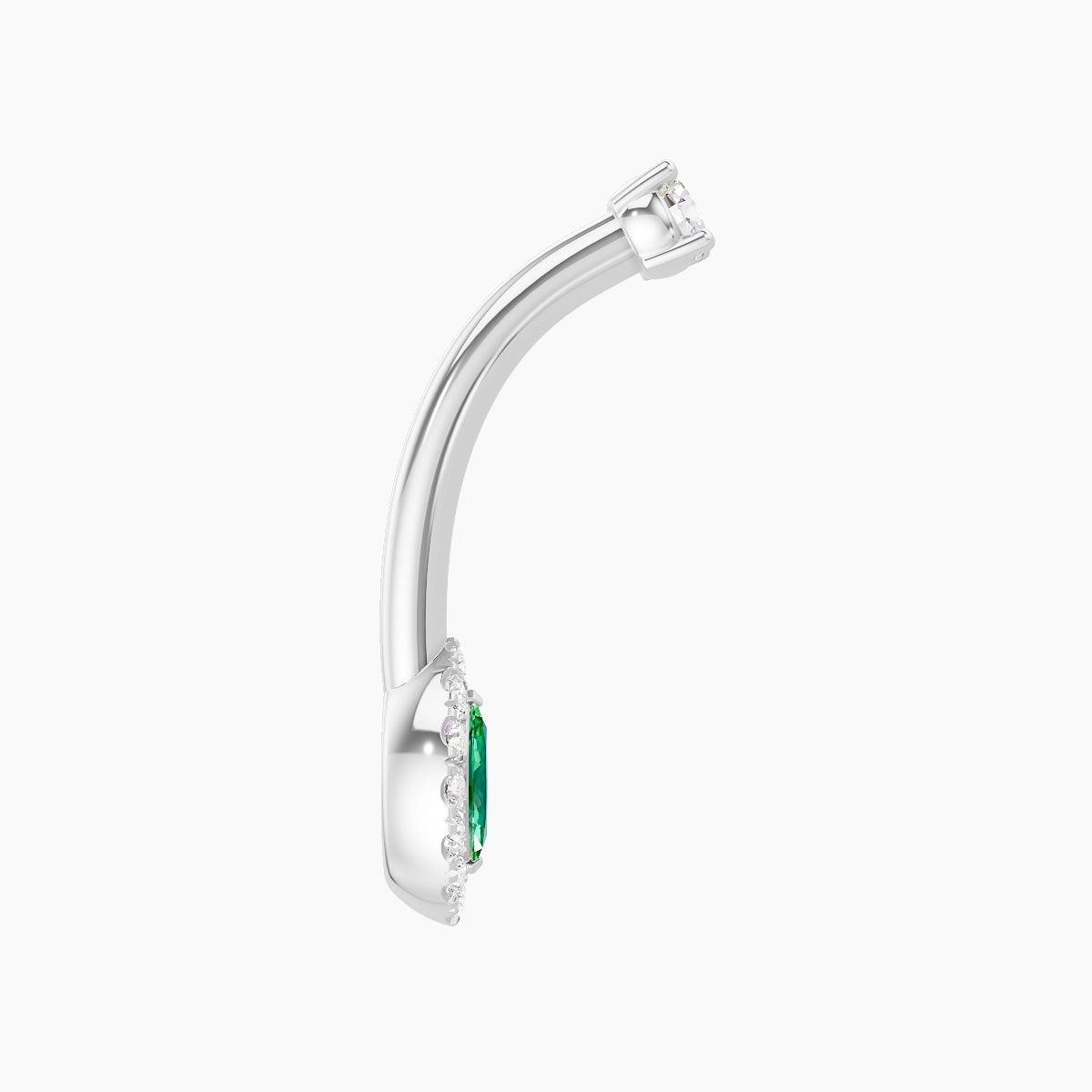 Eirene | 18k White Gold 7 mm 10 mm Halo Marquise Emerald & Diamond Belly Piercing
