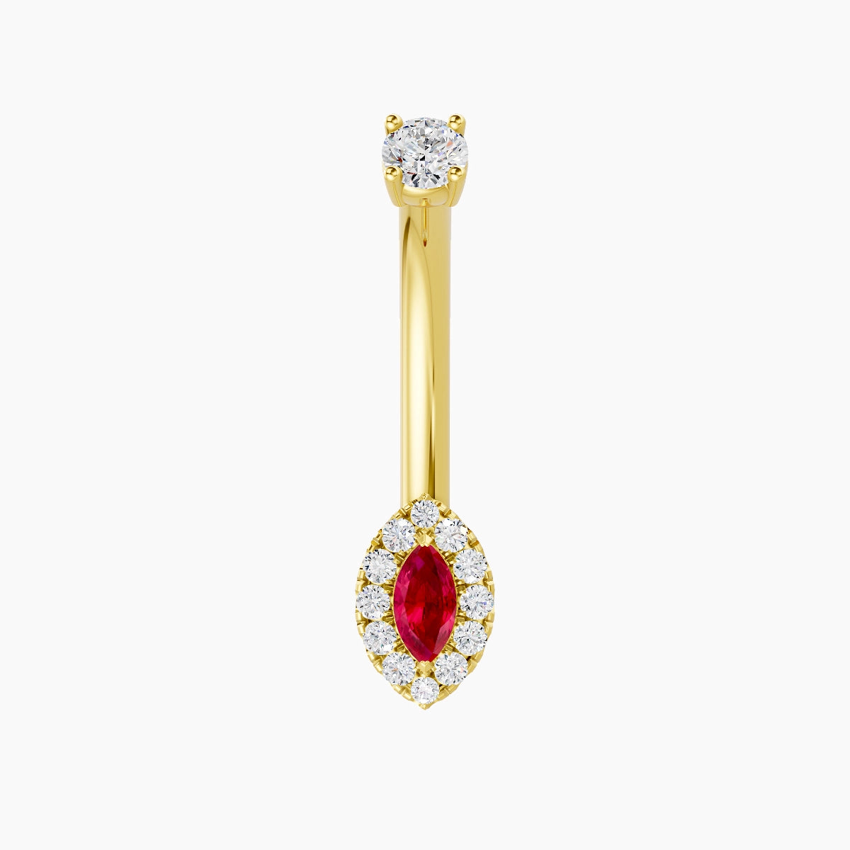 Eirene | 18k Yellow Gold 7 mm 10 mm Halo Marquise Ruby & Diamond Belly Piercing