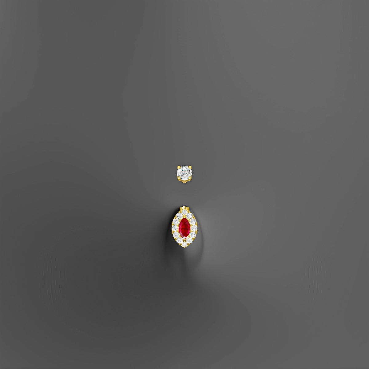 Eirene | 18k Yellow Gold 7 mm 10 mm Halo Marquise Ruby & Diamond Belly Piercing