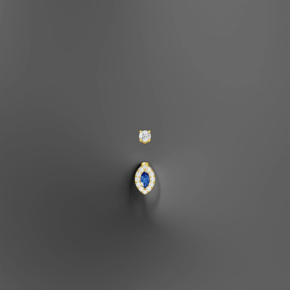 Eirene | 18k Yellow Gold 7 mm 10 mm Halo Marquise Sapphire & Diamond Belly Piercing