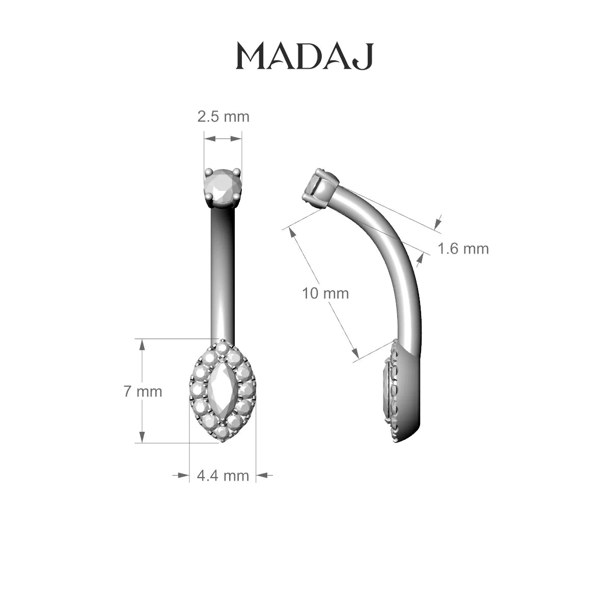 Eirene | 18k Yellow Gold 7 mm 10 mm Halo Marquise Emerald & Diamond Belly Piercing