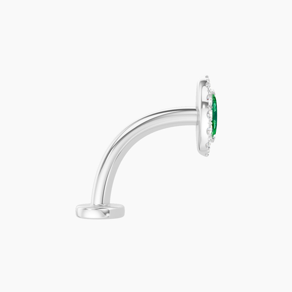 Eirene | 18k White Gold 10 mm 7.5 mm Halo Marquise Emerald & Diamond Floating Navel Piercing