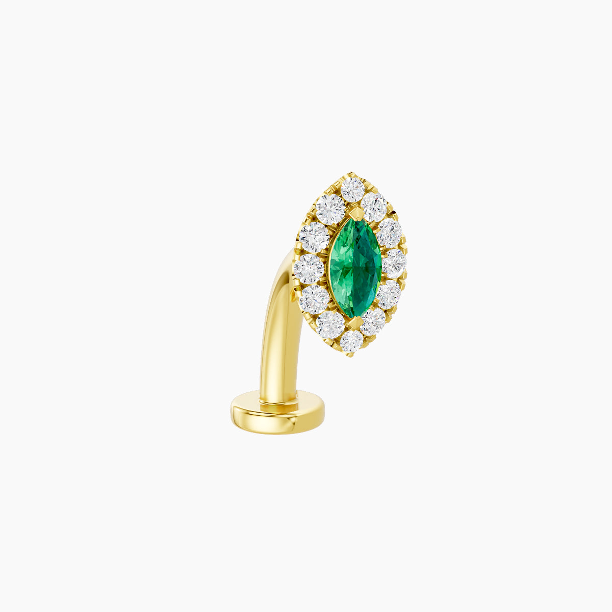 Eirene | 18k Yellow Gold 10 mm 7.5 mm Halo Marquise Emerald & Diamond Floating Navel Piercing