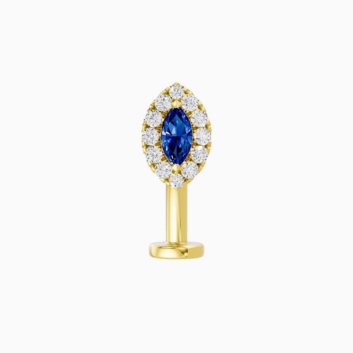 Eirene | 18k Yellow Gold 10 mm 7.5 mm Halo Marquise Sapphire & Diamond Floating Navel Piercing