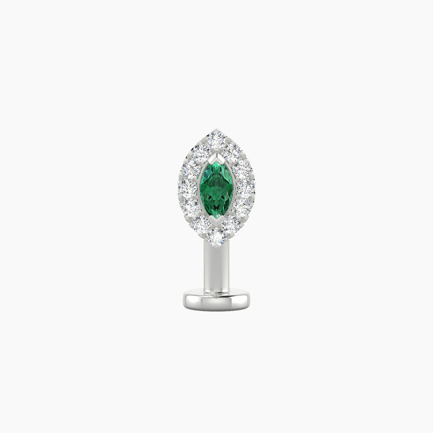 Eirene | 18k White Gold 10 mm 7.5 mm Halo Marquise Emerald & Diamond Floating Navel Piercing