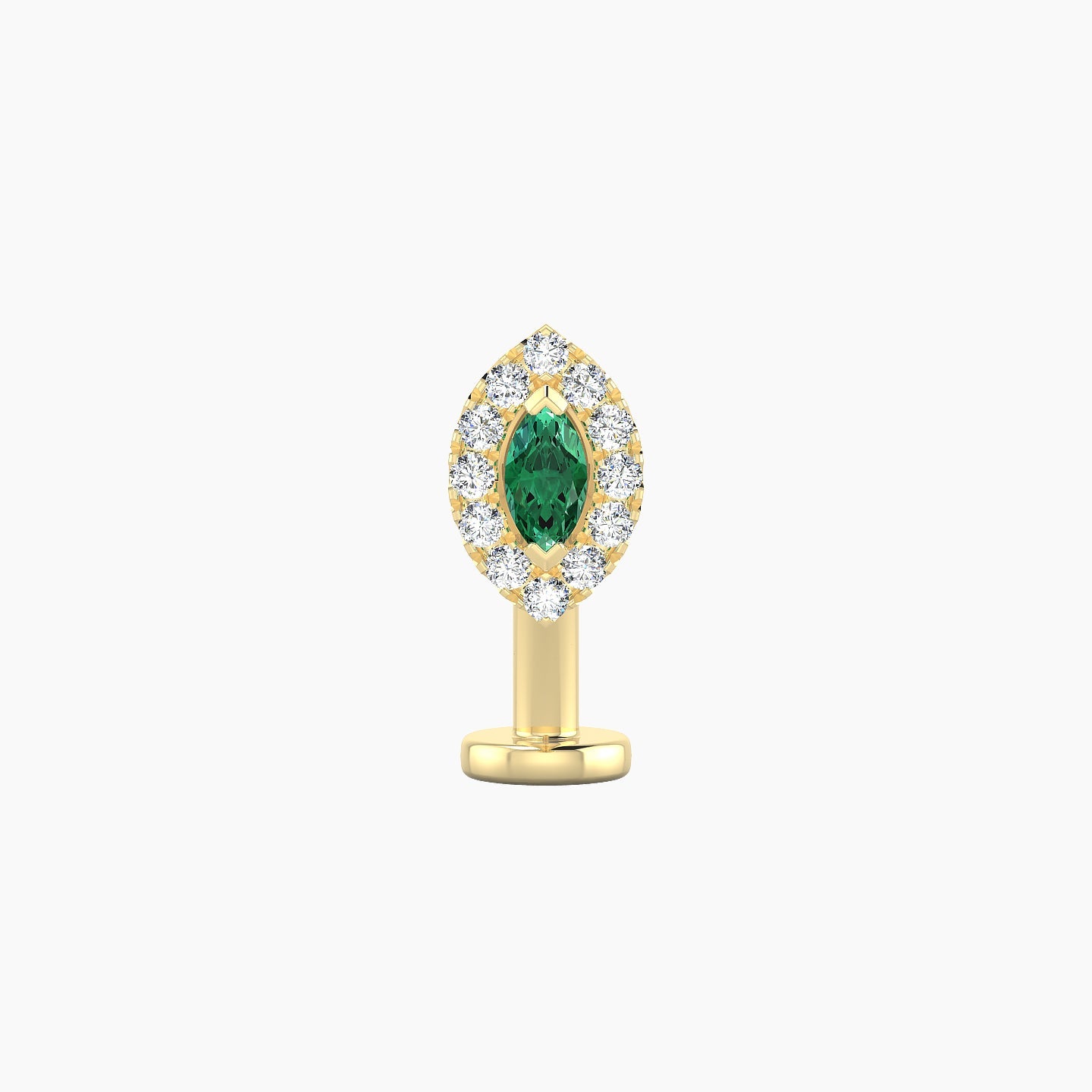 Eirene | 18k Yellow Gold 10 mm 7.5 mm Halo Marquise Emerald & Diamond Floating Navel Piercing