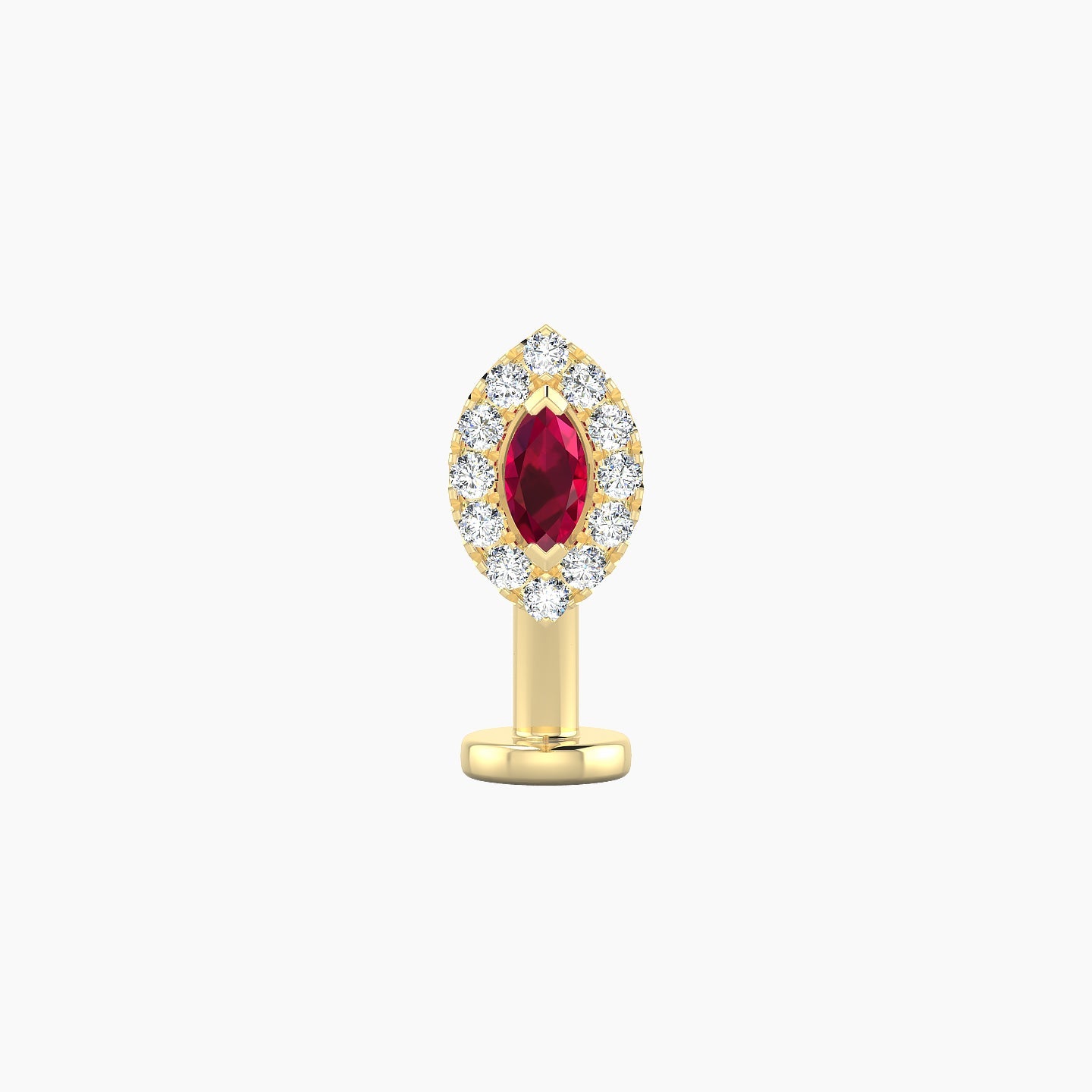Eirene | 18k Yellow Gold 10 mm 7.5 mm Halo Marquise Ruby & Diamond Floating Navel Piercing