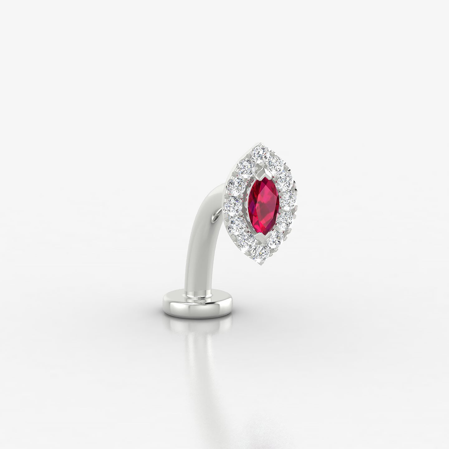 Eirene | 18k White Gold 10 mm 7.5 mm Halo Marquise Ruby & Diamond Floating Navel Piercing