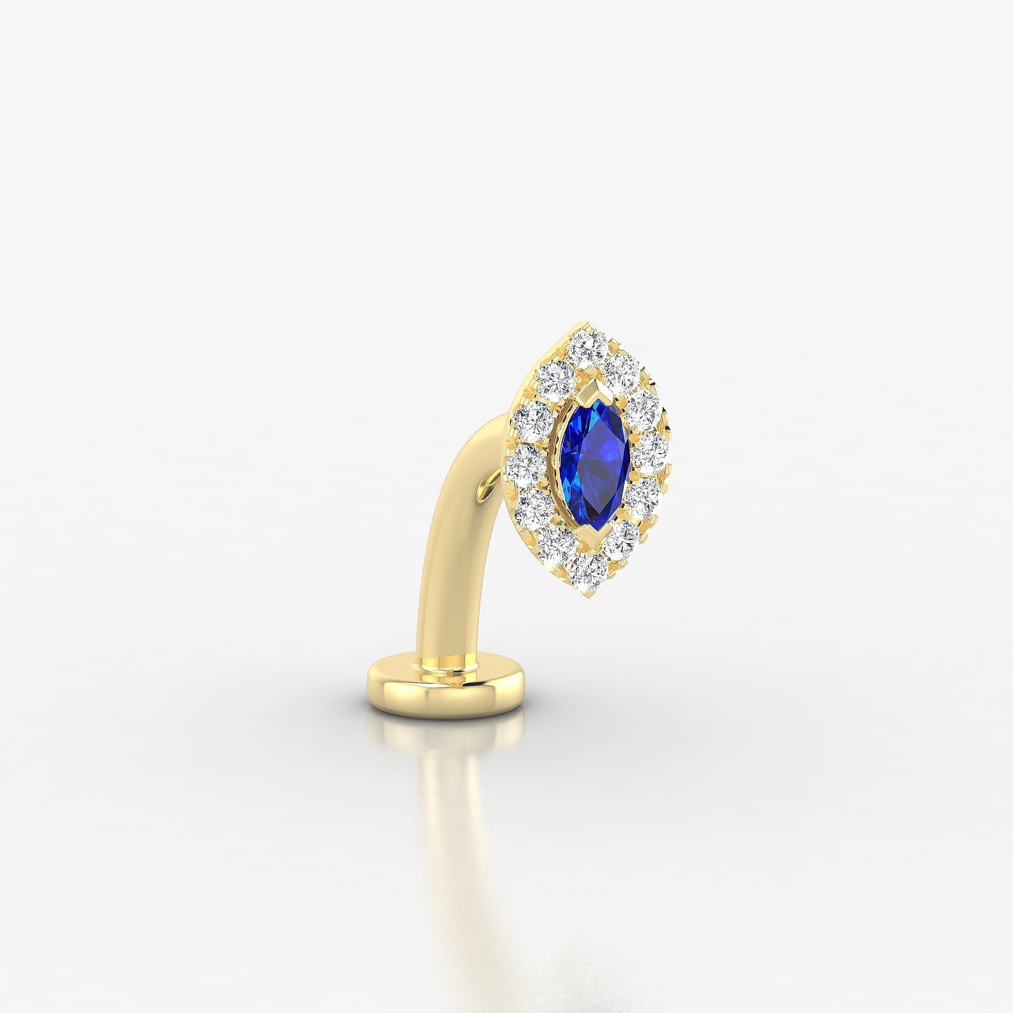 Eirene | 18k Yellow Gold 10 mm 7.5 mm Halo Marquise Sapphire & Diamond Floating Navel Piercing