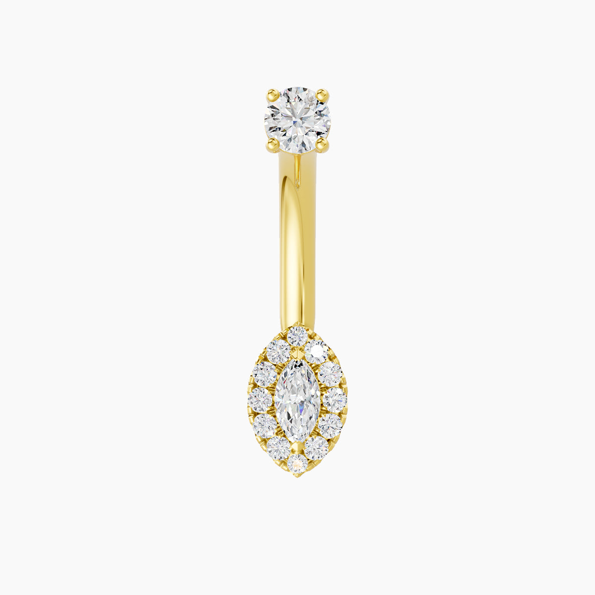 Eirene | 18k Yellow Gold 7.5 mm 10 mm Halo Marquise Diamond Navel Piercing