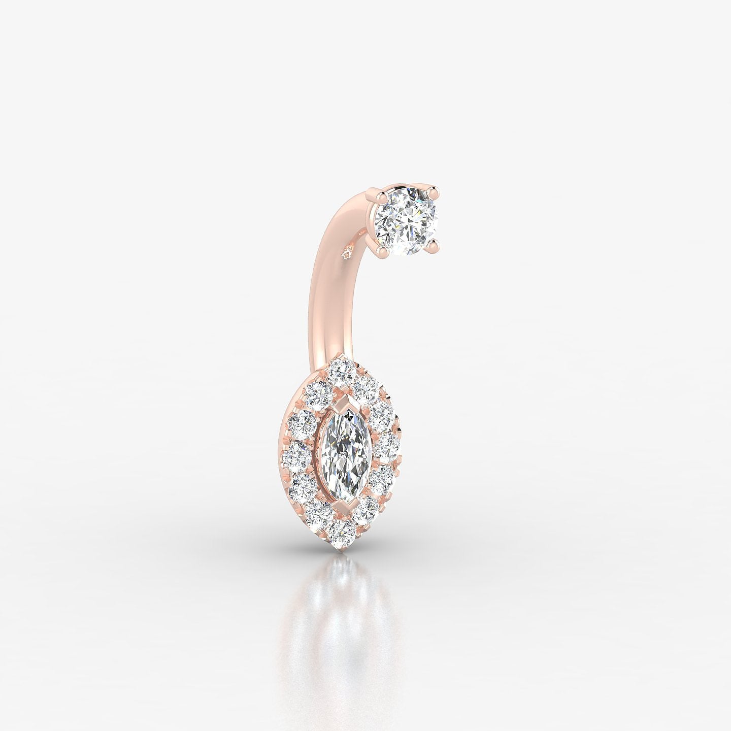 Eirene | 18k Rose Gold 10 mm 8 mm Halo Marquise Diamond Navel Piercing