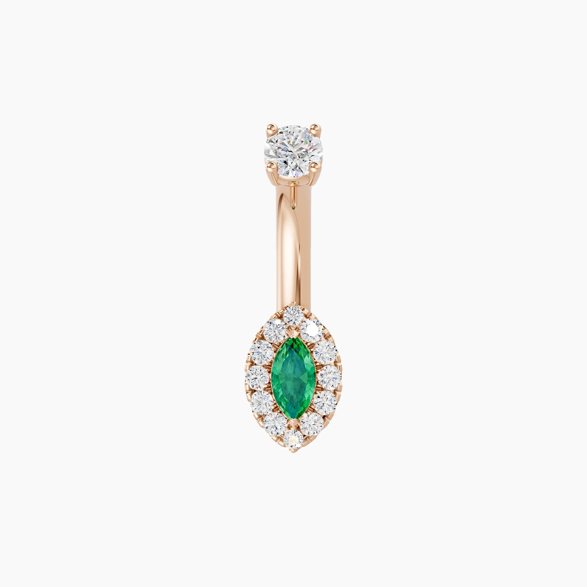 Eirene | 18k Rose Gold 7 mm 6 mm Halo Marquise Emerald & Diamond Belly Piercing