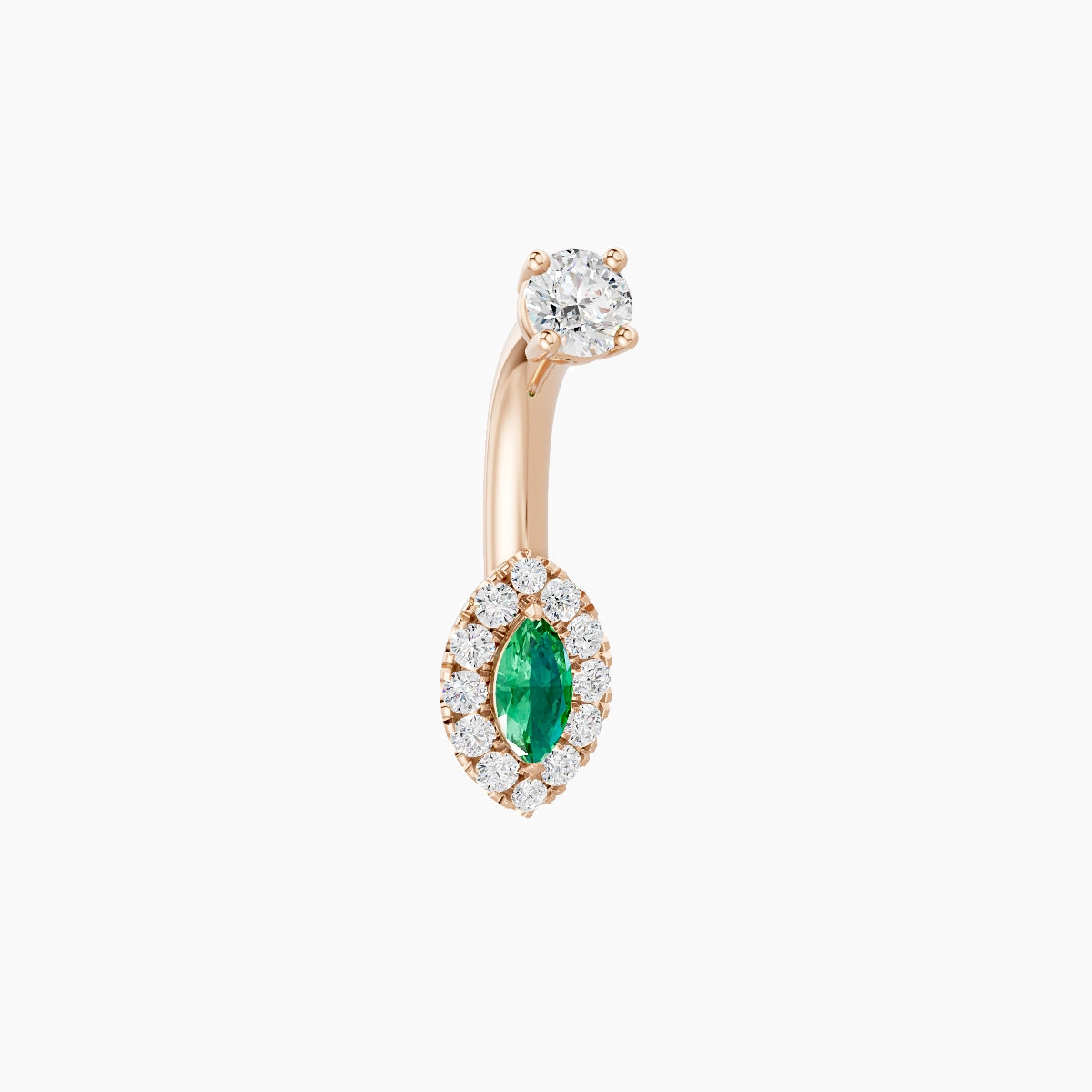 Eirene | 18k Rose Gold 7 mm 6 mm Halo Marquise Emerald & Diamond Belly Piercing
