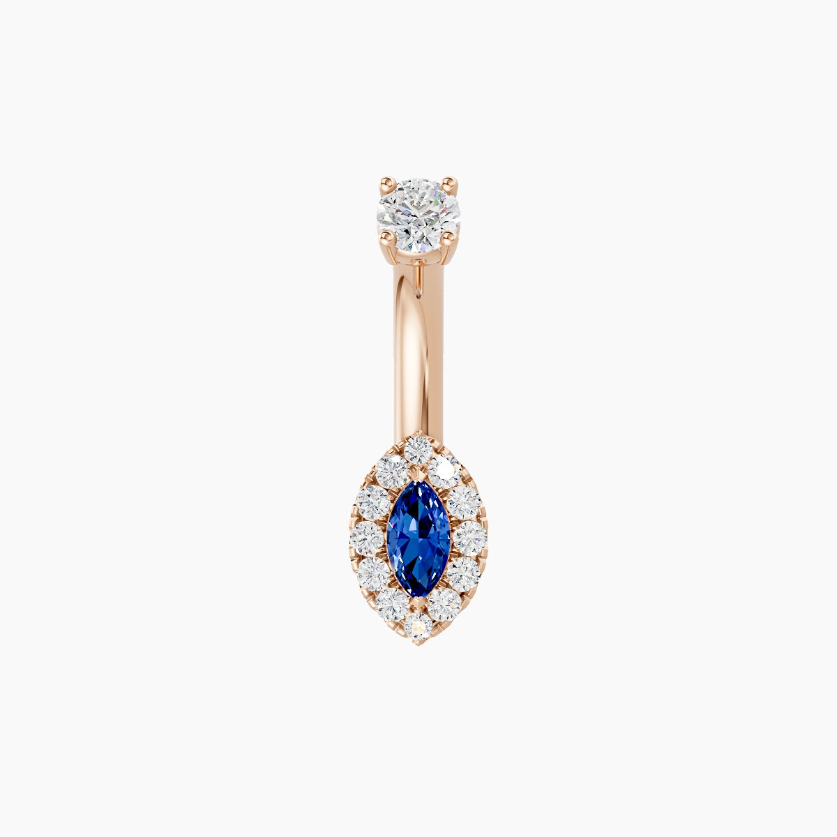 Eirene | 18k Rose Gold 7 mm 6 mm Halo Marquise Sapphire & Diamond Belly Piercing