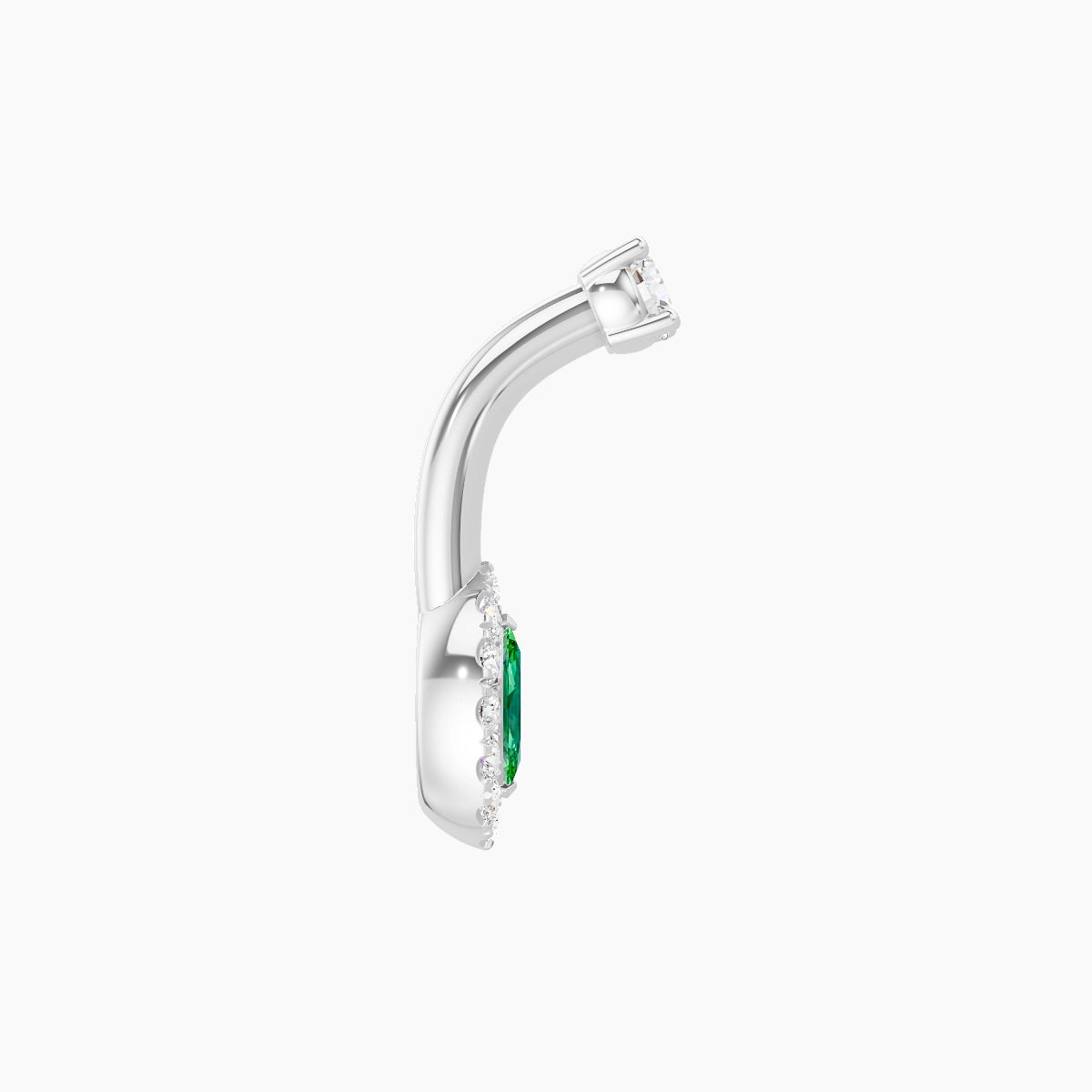 Eirene | 18k White Gold 7 mm 6 mm Halo Marquise Emerald & Diamond Belly Piercing