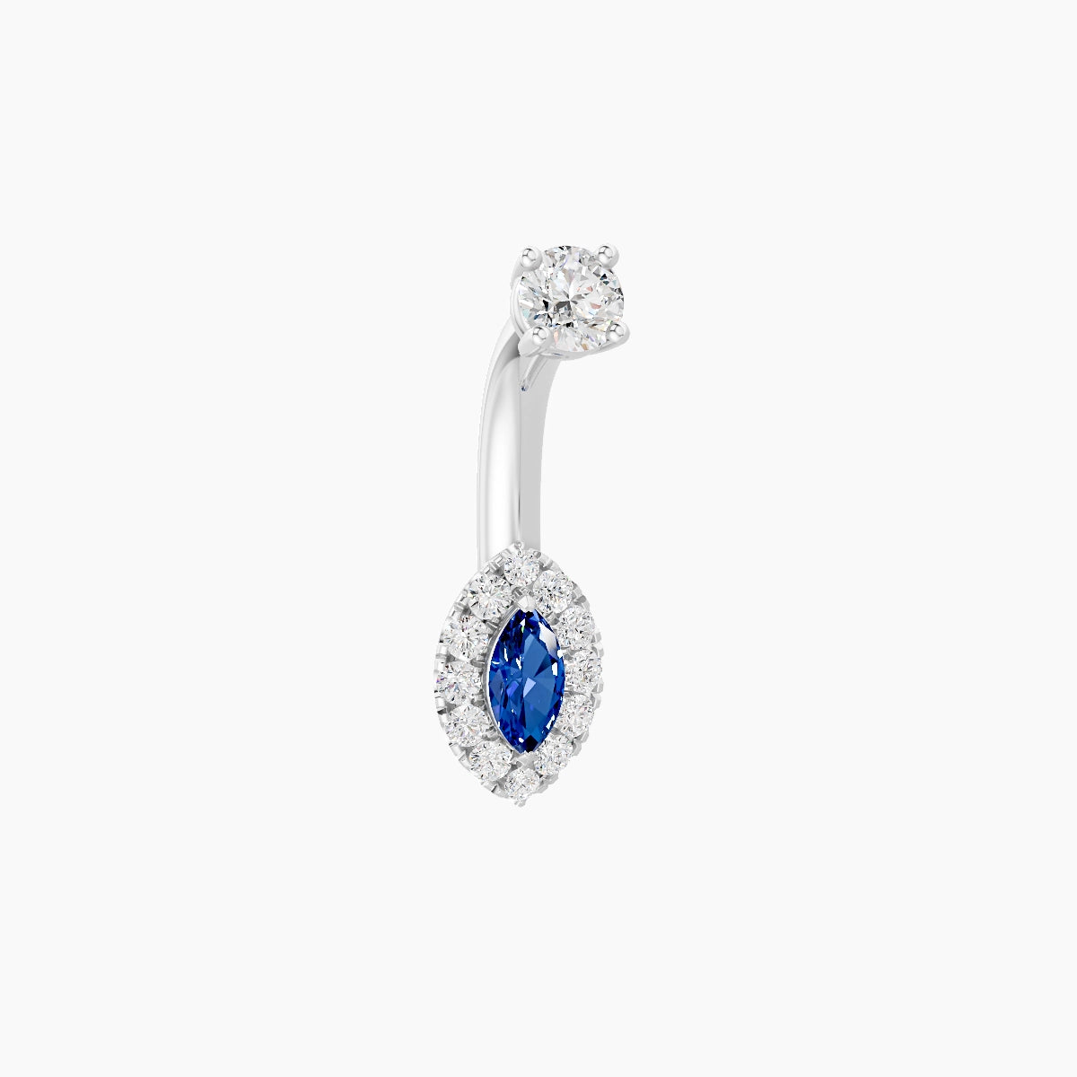 Eirene | 18k White Gold 7 mm 6 mm Halo Marquise Sapphire & Diamond Belly Piercing