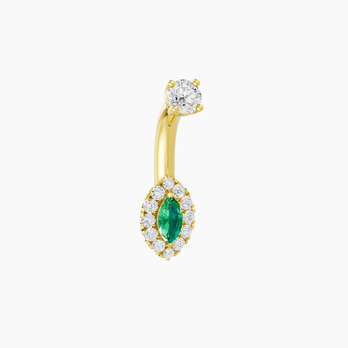 Eirene | 18k Yellow Gold 7 mm 6 mm Halo Marquise Emerald & Diamond Belly Piercing