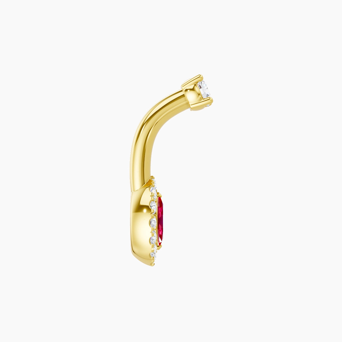 Eirene | 18k Yellow Gold 7 mm 6 mm Halo Marquise Ruby & Diamond Belly Piercing