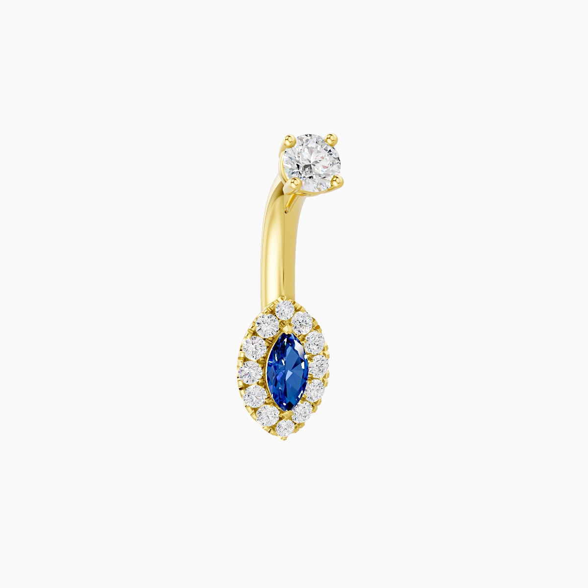 Eirene | 18k Yellow Gold 7 mm 6 mm Halo Marquise Sapphire & Diamond Belly Piercing