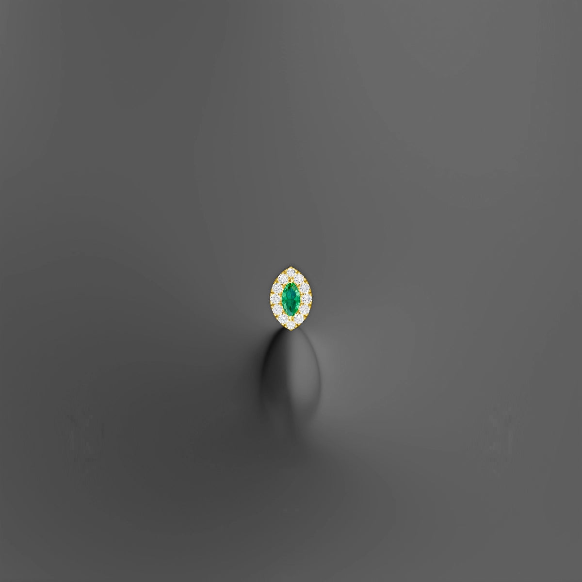 Eirene | 18k Yellow Gold 6 mm 7.5 mm Halo Marquise Emerald & Diamond Floating Navel Piercing