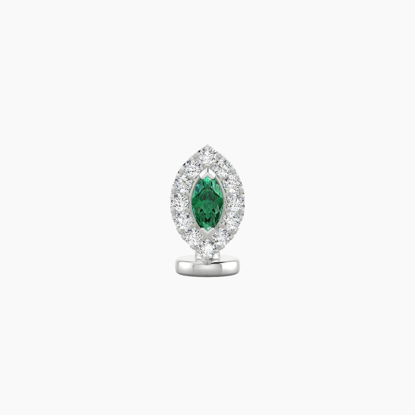 Eirene | 18k White Gold 6 mm 7.5 mm Halo Marquise Emerald & Diamond Floating Navel Piercing