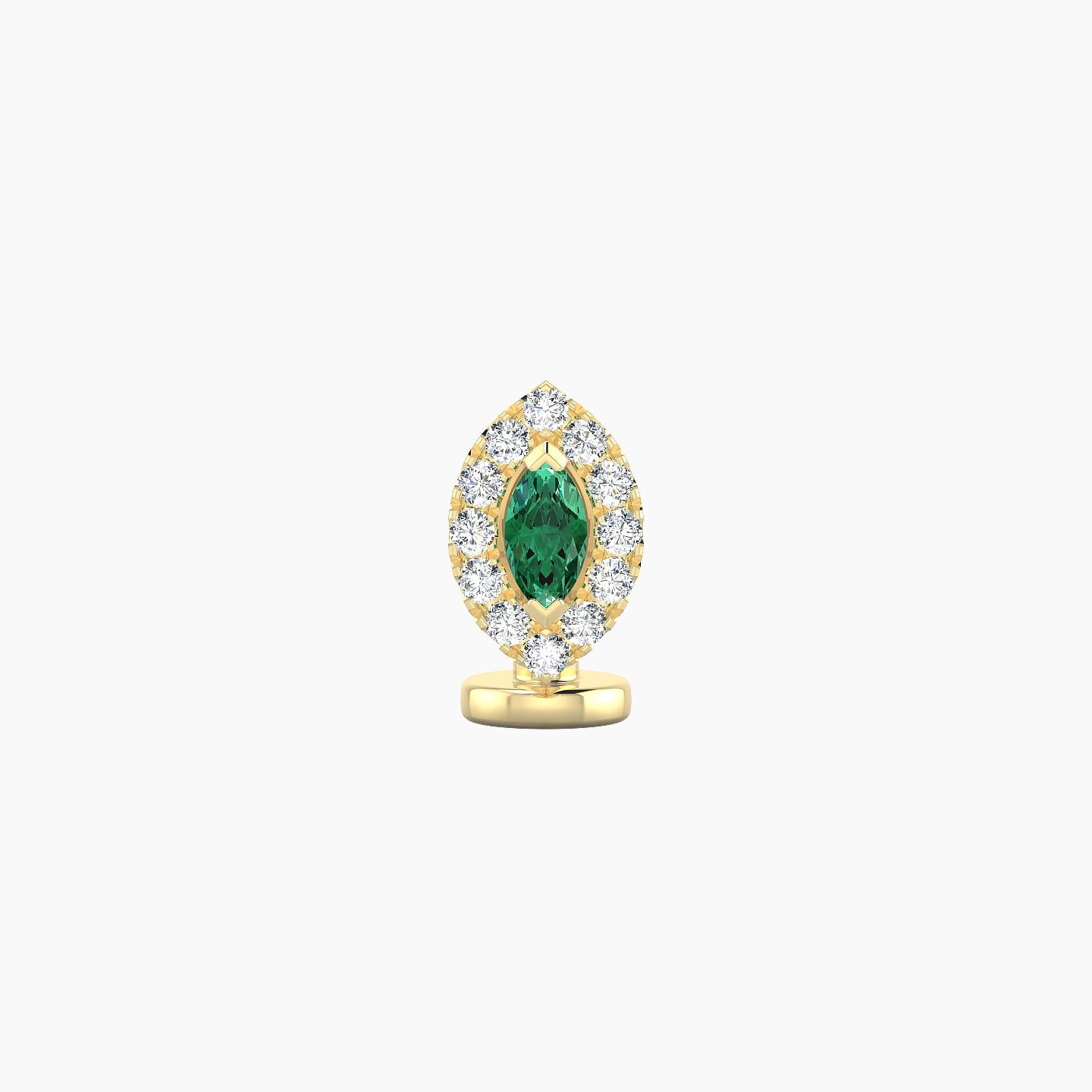Eirene | 18k Yellow Gold 6 mm 7.5 mm Halo Marquise Emerald & Diamond Floating Navel Piercing