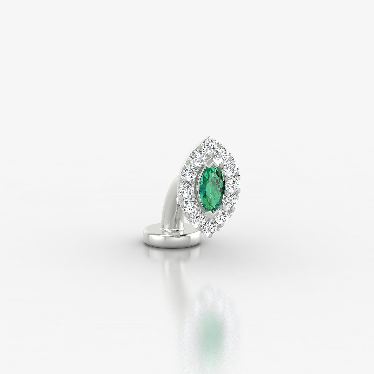 Eirene | 18k White Gold 6 mm 7.5 mm Halo Marquise Emerald & Diamond Floating Navel Piercing