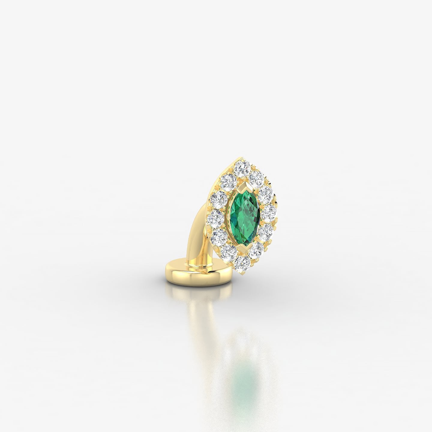 Eirene | 18k Yellow Gold 6 mm 7.5 mm Halo Marquise Emerald & Diamond Floating Navel Piercing
