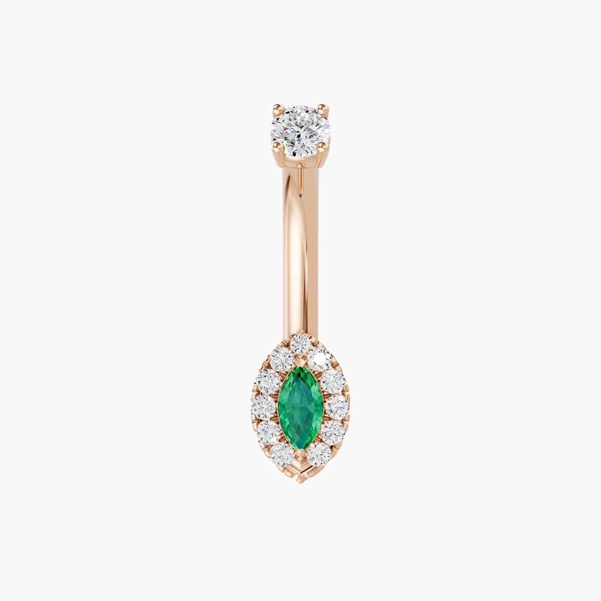 Eirene | 18k Rose Gold 7 mm 8 mm Halo Marquise Emerald & Diamond Belly Piercing