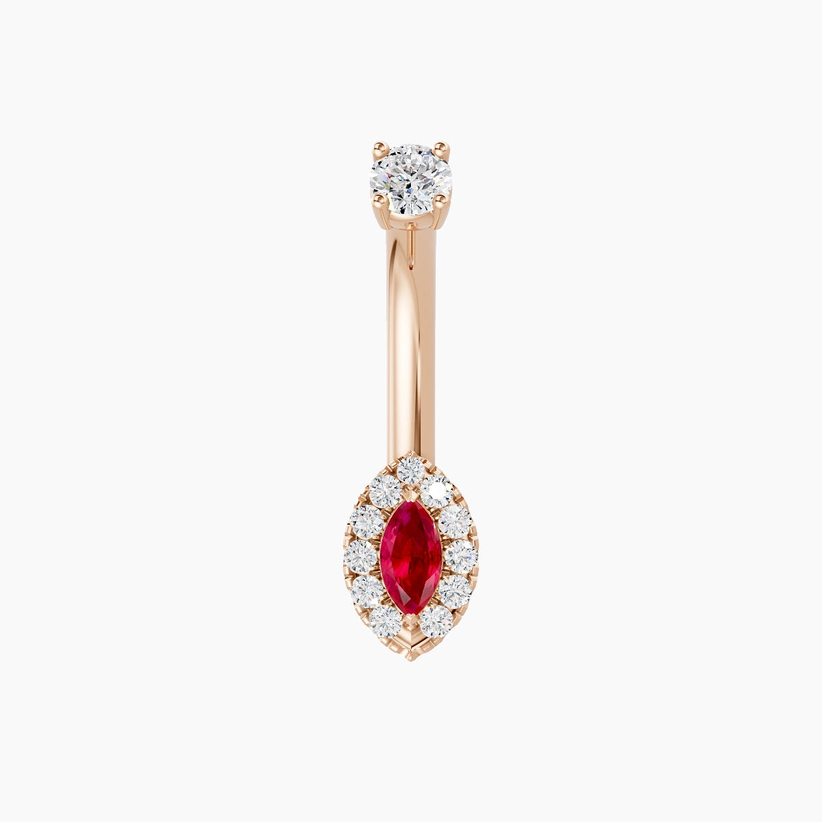 Eirene | 18k Rose Gold 7 mm 8 mm Halo Marquise Ruby & Diamond Belly Piercing
